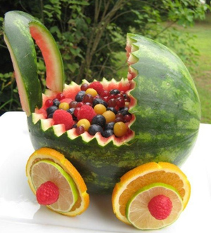 how to make a watermelon baby carriage with baby inside