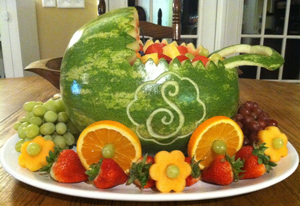 how to make a watermelon baby carriage with baby inside