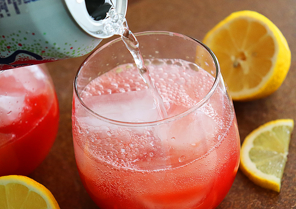 Adding sparkling watermelon beverage