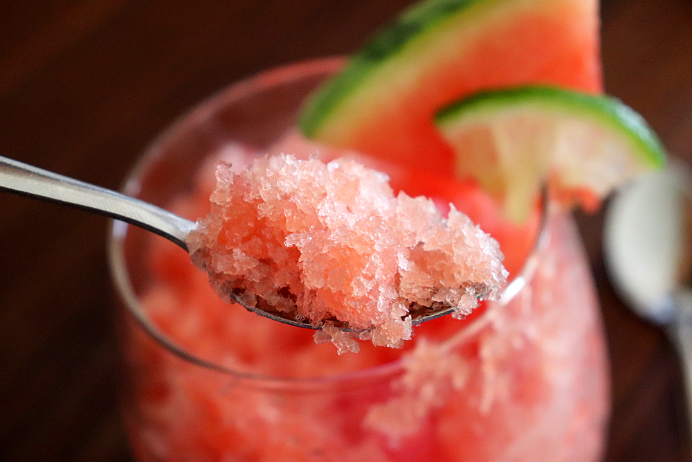 Bite shot of Easy Watermelon Ginger Granita