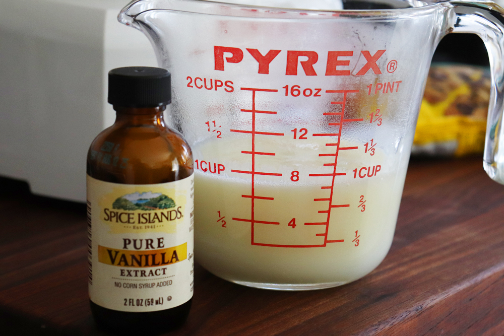 Reduced milk mixture, add vanilla