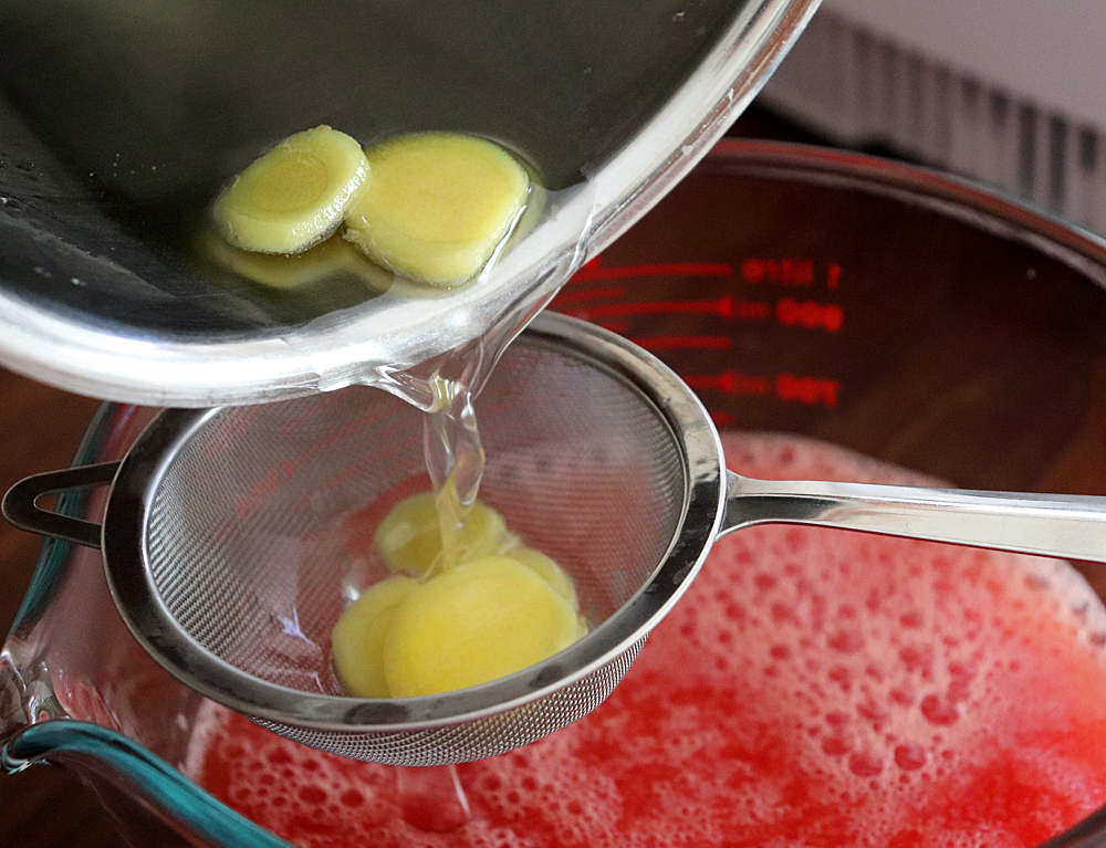 Straining ginger syrup