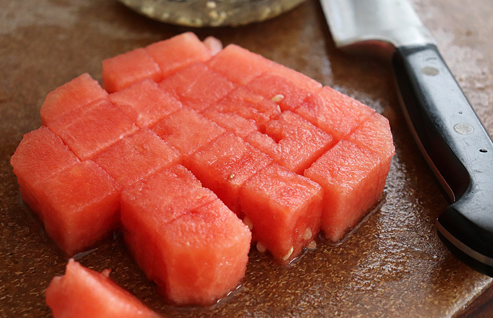 Cube the watermelon