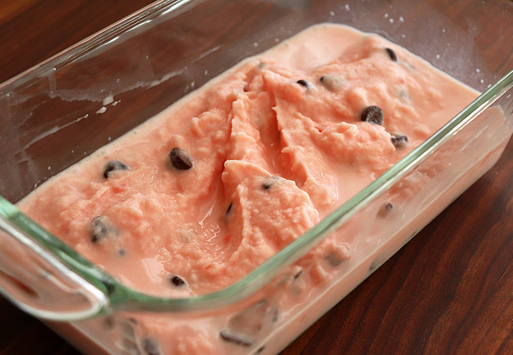 Place into a loaf pan to freeze