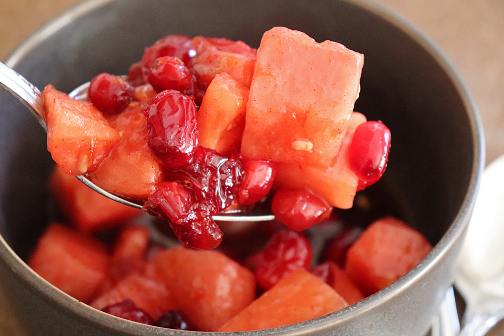 Bite shot of Watermelon Cranberry Sauce