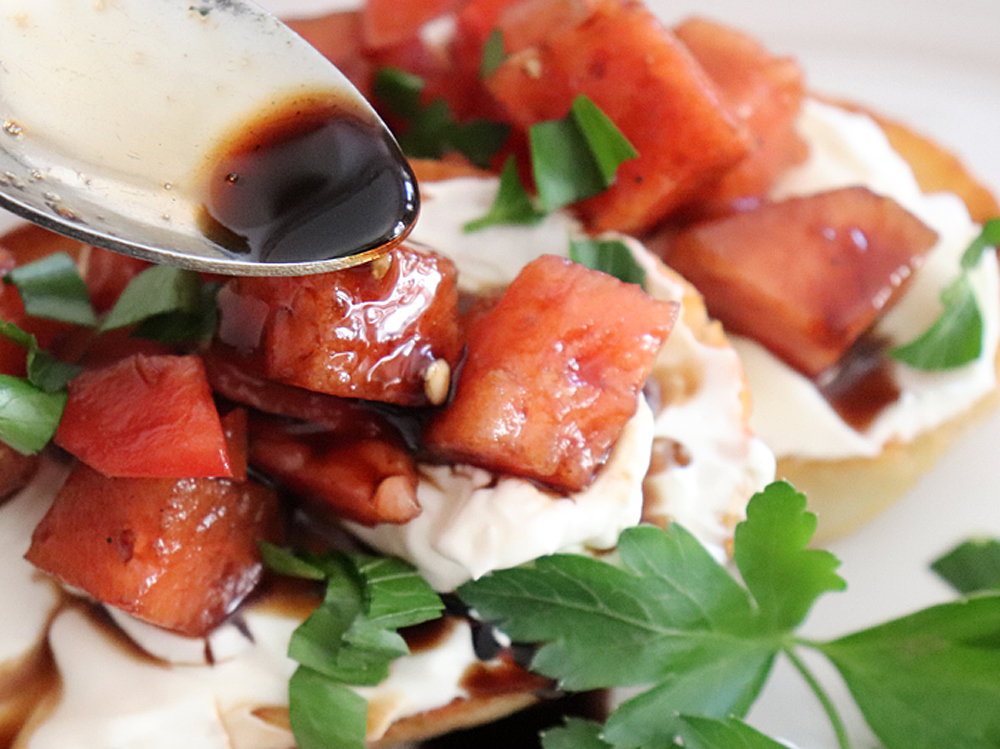 Assemble the Watermelon Bruschetta with Whipped Cream Cheese