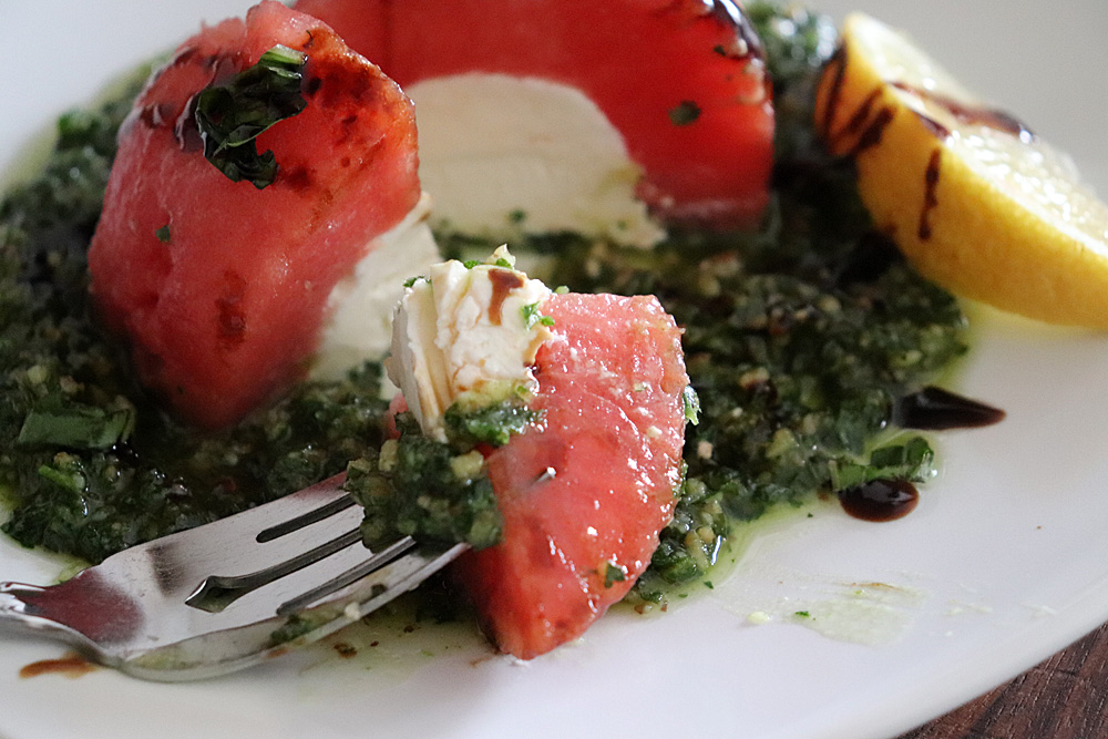 Watermelon with Cream Cheese and Pesto HERO