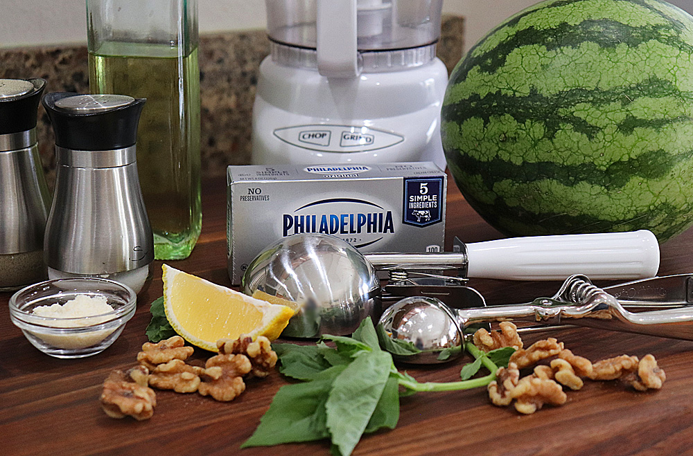 Ingredients to make Watermelon with Cream Cheese and Pesto