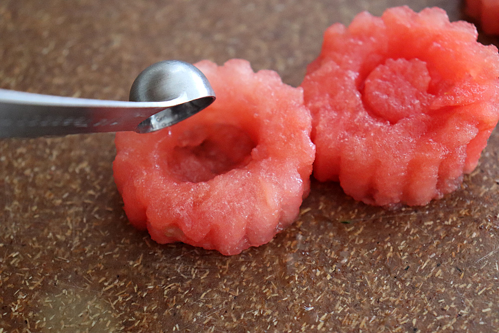 Scooping out the watermelon centers