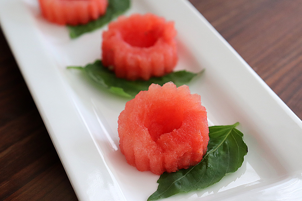 Arrange on a plate with basil leaves