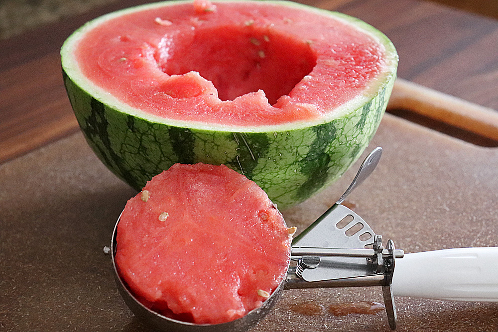 How to cut the watermelon for Watermelon with Cream Cheese and Pesto