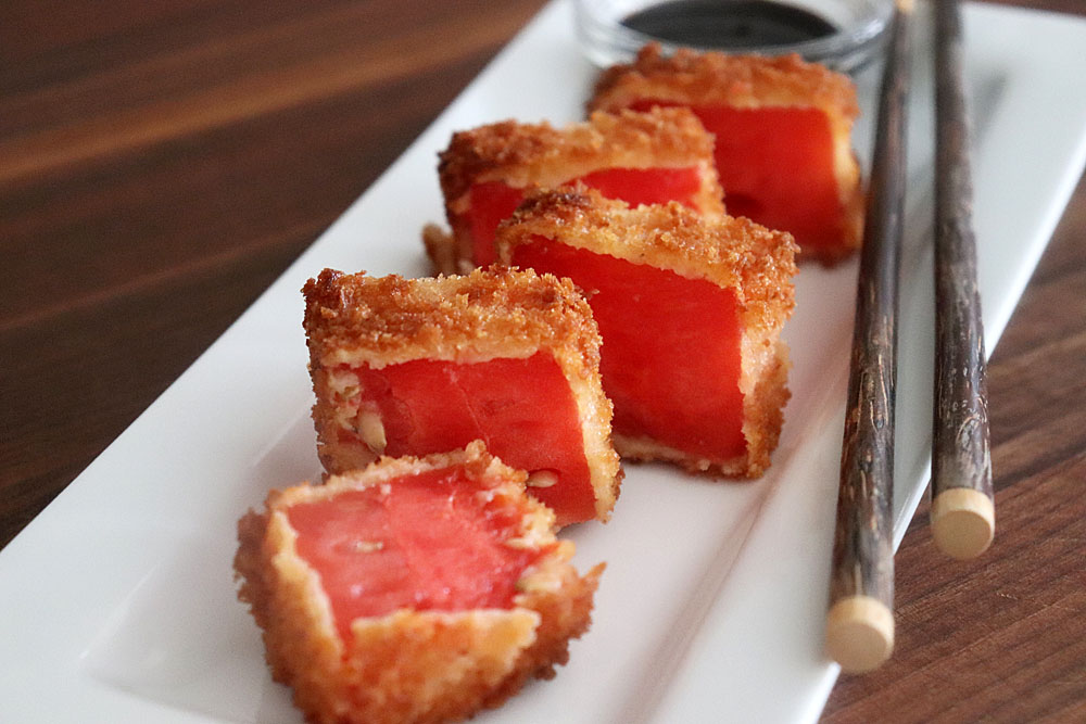 Plate the Pan Fried Watermelon Bites Recipe