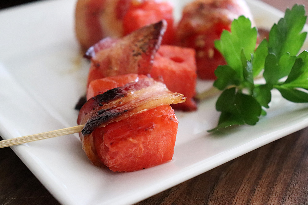 Plated Bacon Wrapped Watermelon